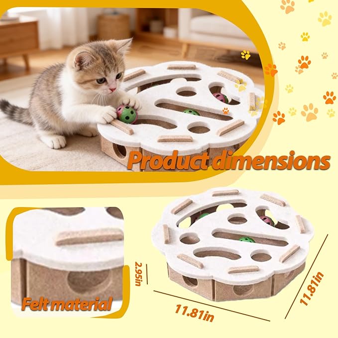 Interactive Cat Puzzle Toy, Felt Maze Box, Allows Cats to Play Independently, Scratching and Hunting Puzzle Box, Kitten Toy, a Gift for Kittens. (Camel-Colored lace)