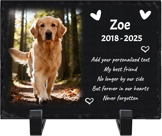 Personalized Pet Memorial Stone Plaque with Photo, Custom Dog Remembrance Gift, Outdoor Garden Photo Love Plaque
