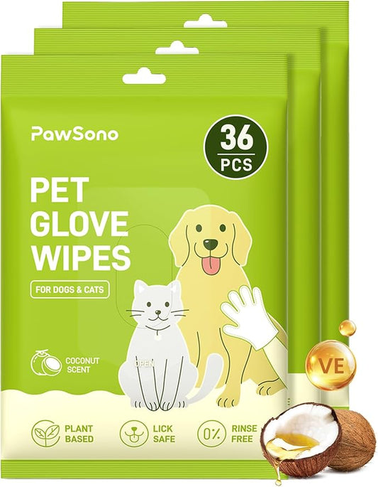 36PCS Hypoallergenic Pet Glove Wipes for Dogs & Cats - Quick Clean & Deodorizing Between Baths & Travel | Dog Washing Wipes for Fur, Butt, Paws, Eyes & Ears |Cat Cleaning Gloves for Grooming & Bathing