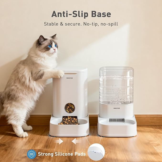 PAWGETHER® 2 Pack Gravity Cat Feeder and Water Dispenser 1 Gallon/3.5L Automatic Cat and Dog Feeder and Watererer with Pet Food Bowl for Puppy Kitten Rabbits