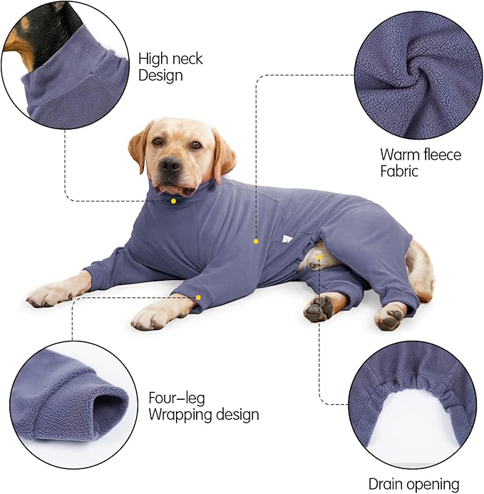 Dog Winter Coat,Warm Jacket,Puppy Polar Fleece High Collar Full Body Snowsuit,Comfort Windproof Dog Sweater(Grey,Middle)
