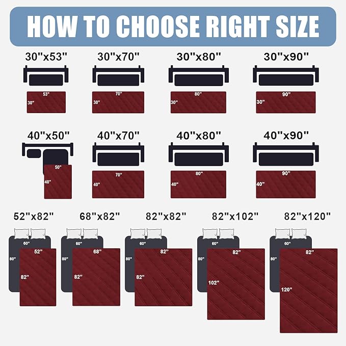 Smiry Waterproof Dog Bed Cover Pet Blanket, Soft Washable Dog Blanket for Furniture Bed Couch Sofa Reversible, Checkered (40"x80", Wine Red/Wine Red)