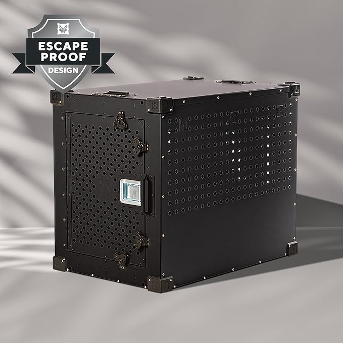 Impact Indestructible High Anxiety Crate for Intermediate Dogs - Heavy Duty Escape Proof Indoor Dog Kennel with Powder-Coated Aluminum - Ideal for Escape Artists (Black, 34" (34.5" L x 23" W x 29" H)