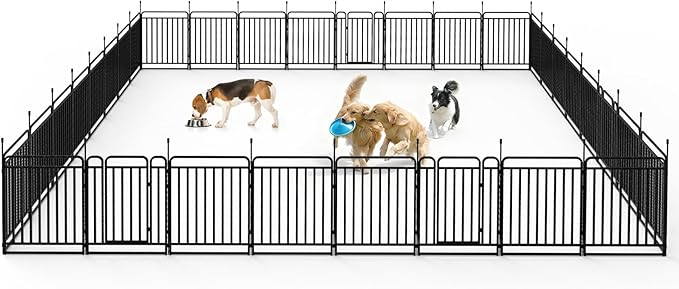 Durable Dog Fence 40" Height 32 Panels Thickened Dog Playpen with Portable Handle & Strap, Easy to Install – Stylish Curved Panel Design for Pets, Indoor Use Outdoor Use
