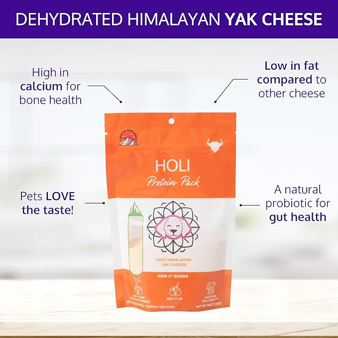 HOLI Dehydrated Himalayan Yak Cheese Dog Food Topper - All Natural Dog Food Flavor Enhancer - 6oz