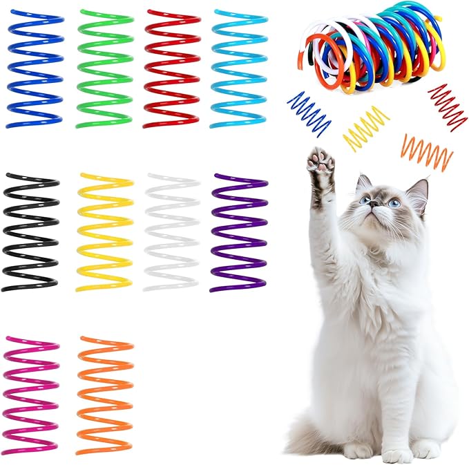 JCSHIMO 100 Pack 10 Colors Cat Spring Toys, Cat Spiral Spring Toys for Indoor Cats, Kitten Colorful Interactive Cat Toys for Swatting, Biting, Hunting