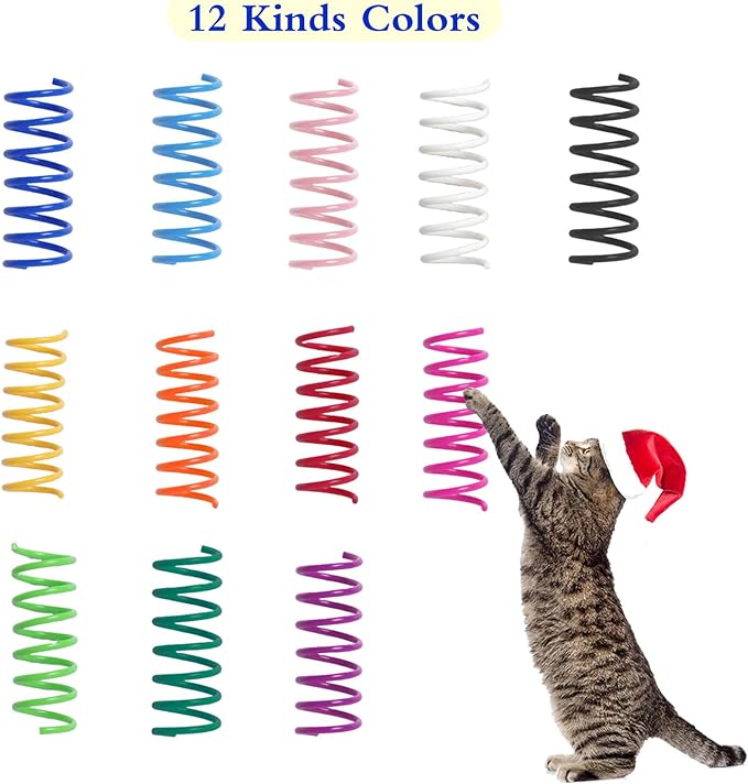 Kitys Fatch 12PCS 12Colors Cat Spring Toys for Indoor Cats, Interactive Coil Springs for Self Play, Durable Heavy Plastic Cat Spiral Spring, Hunting, Biting, Swatting Creative Kitten Toy.