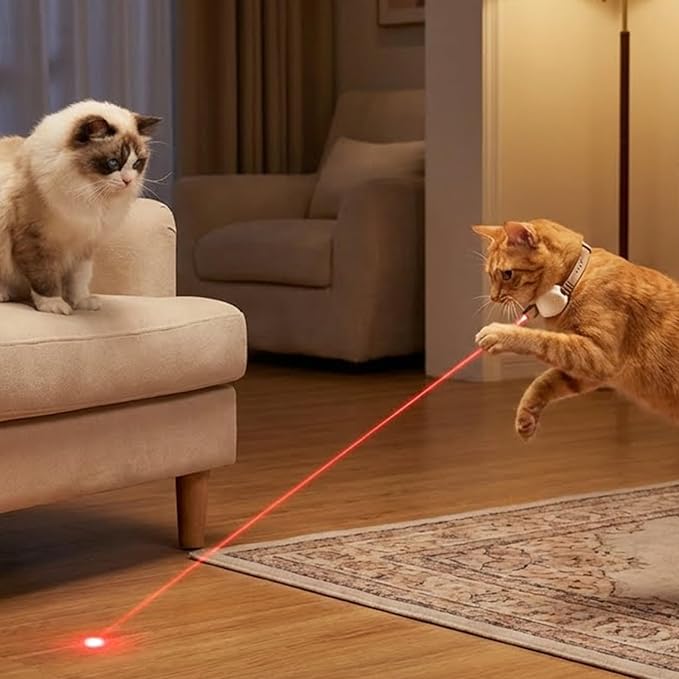 Walfront Cat Chase Toy - USB Rechargeable Automatic Interactive Red Dot Toy for Indoor Cats, Adjustable Height 9.1–13.4in, 2 Modes & 41° Angle, Fun for Active Cats