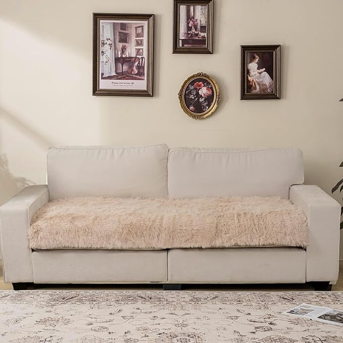 Dogs/Cats Bed Mats, Dog Pad Washable Removable Couch Cover with Anti-Slip Back, Plush Long Fur Mat, Perfect for Small, Medium and Large Dogs.(Beige, 40"x50")