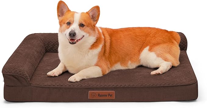 Orthopedic Dog Beds Large Sized Dog, 36x27x6 Inches Memory Foam Pet Bed for Large Dogs, Washable Removable Cover, Nonskid Bottom, Waterproof, Brown Grey