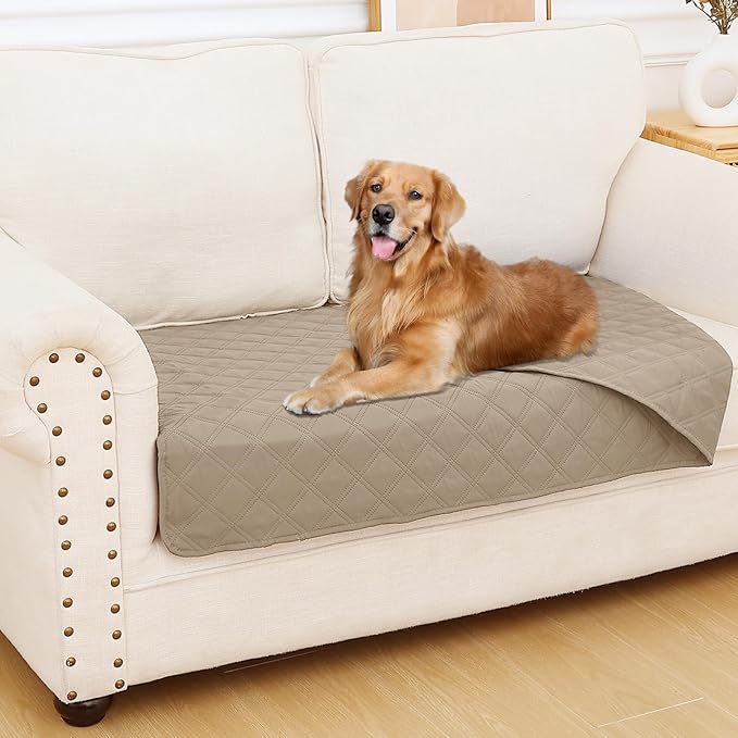 Smiry Waterproof Dog Bed Cover Pet Blanket, Soft Washable Dog Blanket for Furniture Bed Couch Sofa Reversible, Checkered (30"x53", Taupe/Taupe)