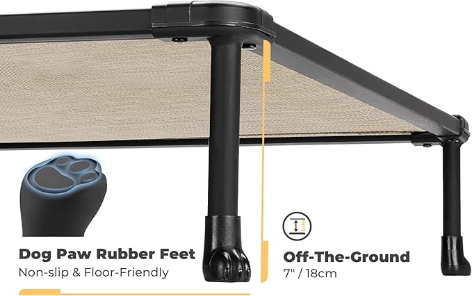 Veehoo Chewproof Elevated Dog Bed - Cooling Raised Pet Cot, Breathable Mesh, Washable & Non-Slip for Large Dogs, Indoor/Outdoor, Beige Coffee Mat and Black Frame, 42x30inches (Model CWC2203A03)