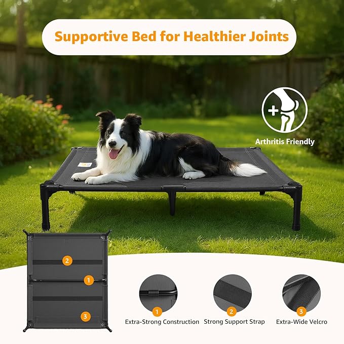 Sytopia Canvas Elevated Dog Bed, Durable Chew Proof Outdoor Raised Pet Cot for Large Dogs 42 in, Waterproof, Breathable, Portable, Washable, Easy Assembly, Sturdy Frame for Camping & Travel, Dark Grey