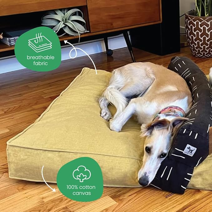 Molly Mutt Elysium Dog Bed Duvet Cover, GOTS-Certified 100% Cotton Canvas Cover for Dog, Puppy, or Cat Bed, Durable, Washable, and Free of Harmful Chemicals, Huge, 36"x45"x5", Yellow