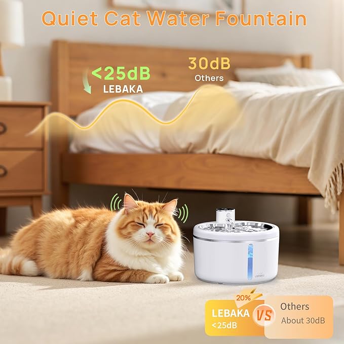 Wireless Cat Water Fountain with Stainless Steel Tray, 102oz/3L Pet Water Fountain for Cats Inside, Cat Fountain for Drinking with Motion Sensor, Ultra Quiet Pump, Cats & Dogs Gifts (2Filters)