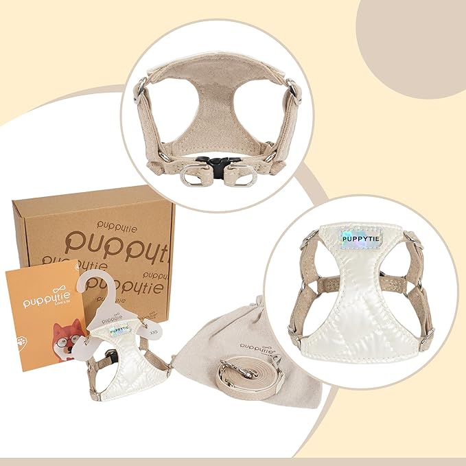 Puppytie No Pull xs Dog Harness with Multifunction Dog Leash,Soft Adjustable No Choke Escape Proof Pet Harness Vest,Glossy Pearl White,XS