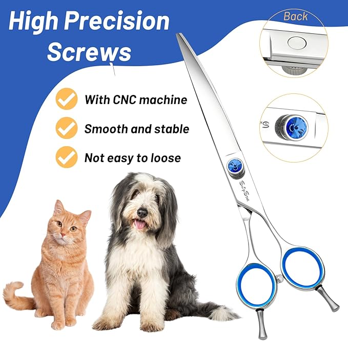 8inch Curved Dog Grooming Scissors Professional, Japanese VG10 Steel Sharp Pet Trimming Shears, with CNC Screw & Ergonomic Handle, 30 Degree Bend Cat Dog Scissors for Grooming Face and Paws Groomers