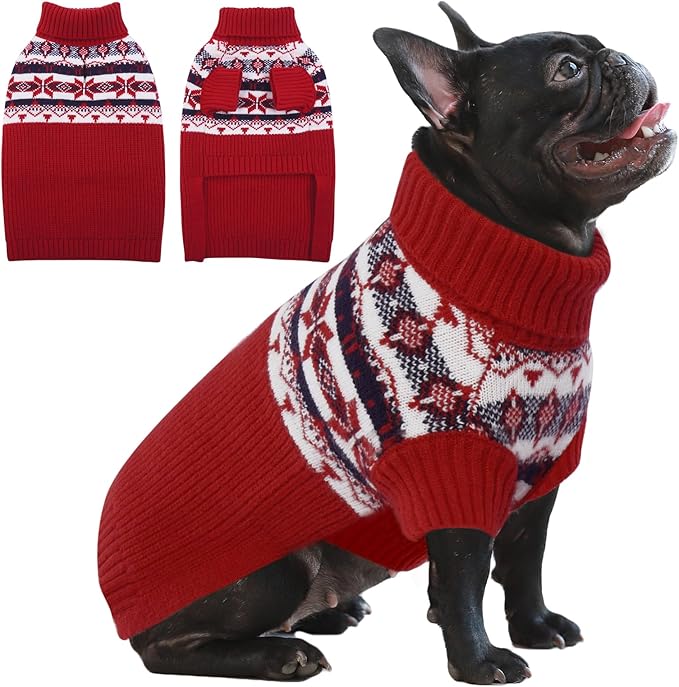 IECOii Medium Dog Sweater,Dog Sweaters for Medium Dogs Girl,Christmas Dog Sweater Turtleneck Dog Sweatshirt for Small Medium Dogs,Pet Pullover Jumper Red Dog Sweater for Bichon,Jack Russel,M