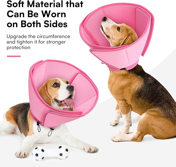 Queenmore Soft Dog Cones for Large Dogs,Comfy Dog Cone for Dogs to Stop Licking After Surgery,Adjustable Pet Cone Alternative for Wound Healing,Pink,X-Large