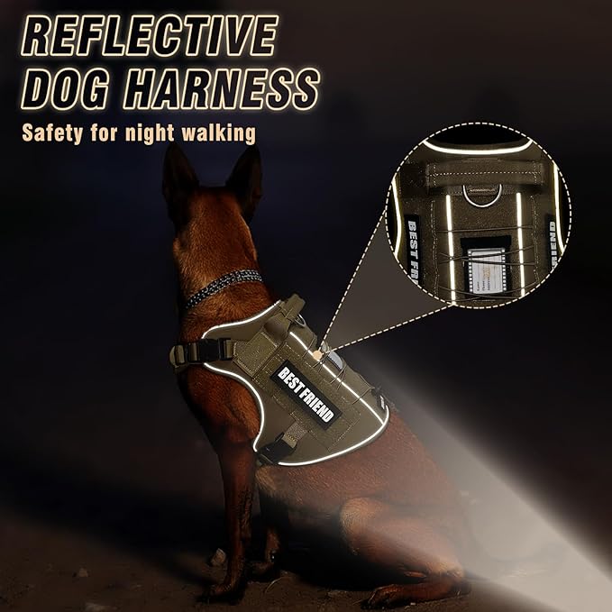 Tactical Dog Harness Small Sized Dog,No Pull Military Dog Vest with Handle,Reflective Heavy Duty Pet Harness for Walking Hiking Training Brown S