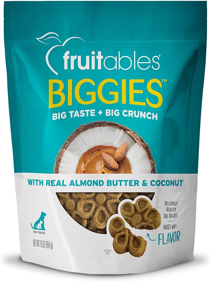 Fruitables Biggies Dog Biscuits, Pumpkin Treats for Dogs, Healthy Doggie Biscuits, Crunchy Treats, No Wheat, Corn or Soy, Made in The USA, Almond Butter and Coconut Flavor, 16oz