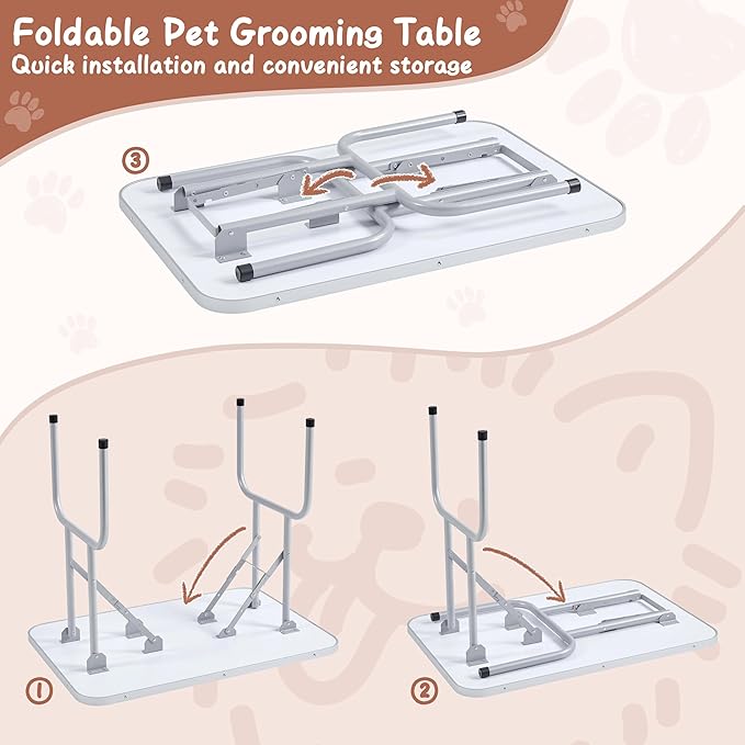 Yaheetech 36'' Pet Grooming Table for Dogs Adjustable Height Portable Trimming Table Drying Table w/Arm/Noose/Mesh Tray Maximum Capacity Up to 265Lb, Black