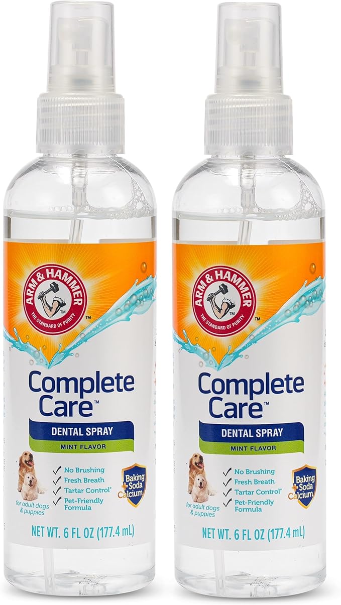 Arm & Hammer Complete Care Dog Dental Spray, Mint Flavor, Easy Brushless Dog Breath Freshener, Baking Soda Enhanced Formula for Fresh Dog Breath, 6oz - 2 Pack