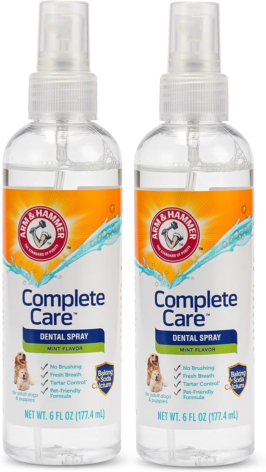 Arm & Hammer Complete Care Dog Dental Spray, Mint Flavor, Easy Brushless Dog Breath Freshener, Baking Soda Enhanced Formula for Fresh Dog Breath, 6oz - 2 Pack
