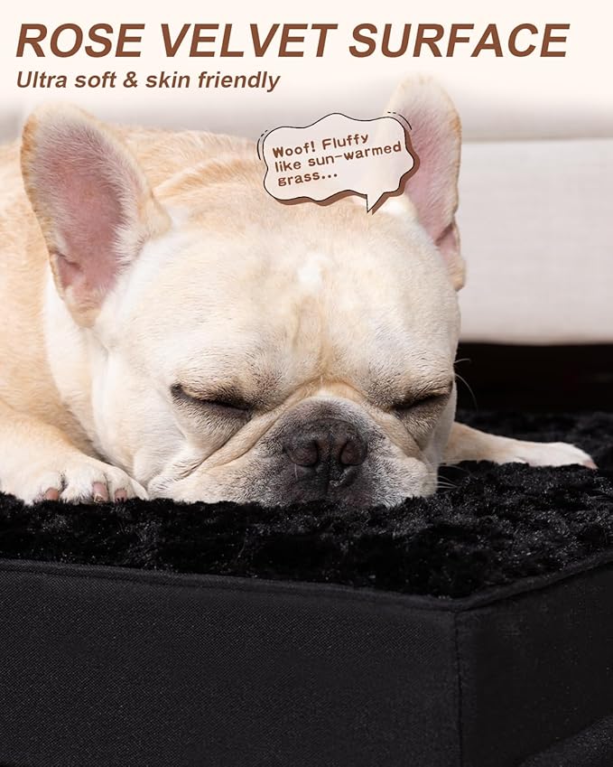 KSIIA Dog Crate Bed Waterproof Large Dog Bed Soft Rose Velvet Supportive Kennel Pad Egg Crate Foam with Removable Washable Cover & Non-Slip Bottom, 35 x 22 Inch, Black