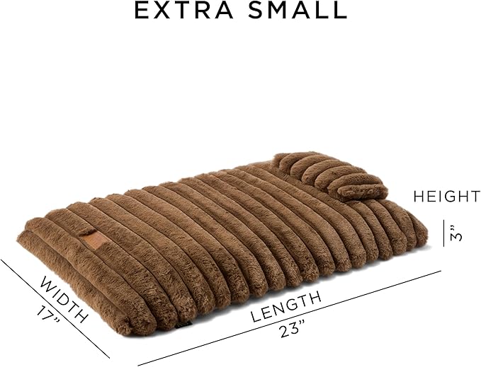 TOWN & COUNTRY LUXE CuddleTown Ribbed Bubble Stripe Pillow Crate Mat Pet Bed, Machine Washable Cover, Soft & Calming, Non-Slip Bottom, Brown, Extra Small 23"x17"x3"