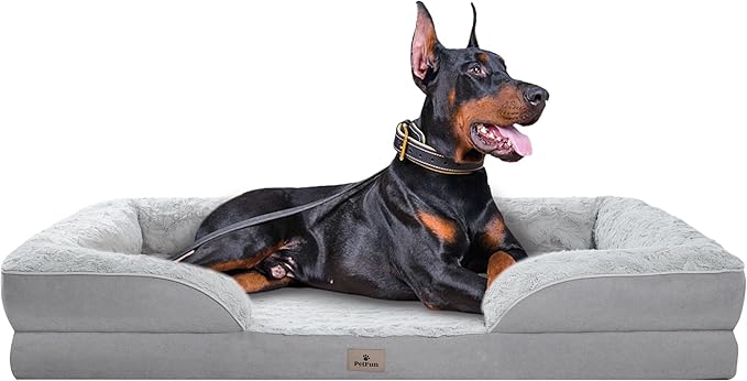 XXL Orthopedic Dog Beds Large Sized Dog - Washable Large Dog Cat Bed Waterproof, Comfort Dogs Couch Sofa with Washable Removable Cover, Pet Bed with Nonskid Bottom, Light Grey, 53"
