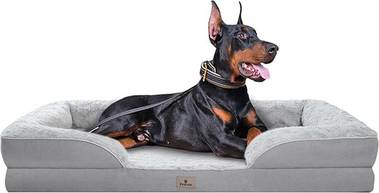 XXL Orthopedic Dog Beds Large Sized Dog - Washable Large Dog Cat Bed Waterproof, Comfort Dogs Couch Sofa with Washable Removable Cover, Pet Bed with Nonskid Bottom, Light Grey, 53"