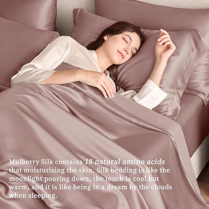 THXSILK Silk Sheet Set 4Pcs, 6A+ Top Grade 100% Natural Mulberry Silk Bed Sheets, Cooling Luxury Bedding Sets Ultra Soft Durable, 1 Fitted Sheet, 1 Flat Sheet and 2 Pillow Shams (Full, Purple)