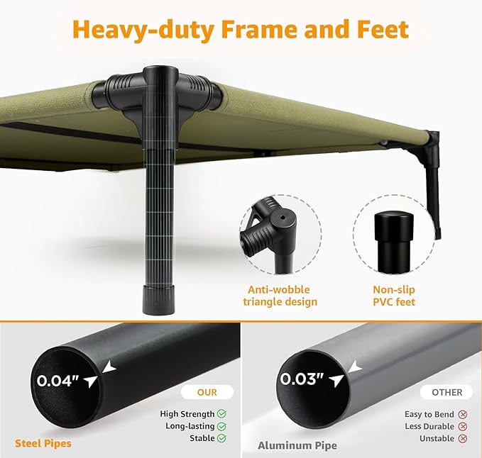 Sytopia Canvas Elevated Dog Bed, Durable Chew Proof Outdoor Raised Pet Cot for Large Dogs 42 inch, Waterproof, Breathable, Portable, Washable, Easy Assembly, Sturdy Frame for Camping & Travel, Green