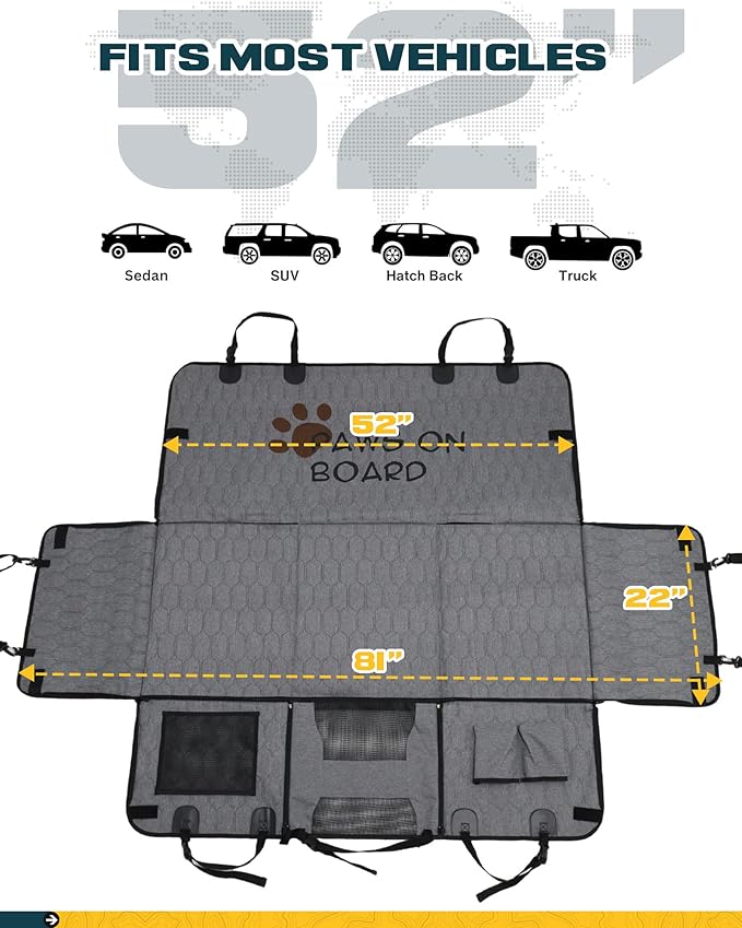 Medium Back Seat Extender for Dogs, Hard Bottom Platform for Cars, SUVs & Mid-Size Trucks, Waterproof – Rigid Back Seat Cover for Dogs