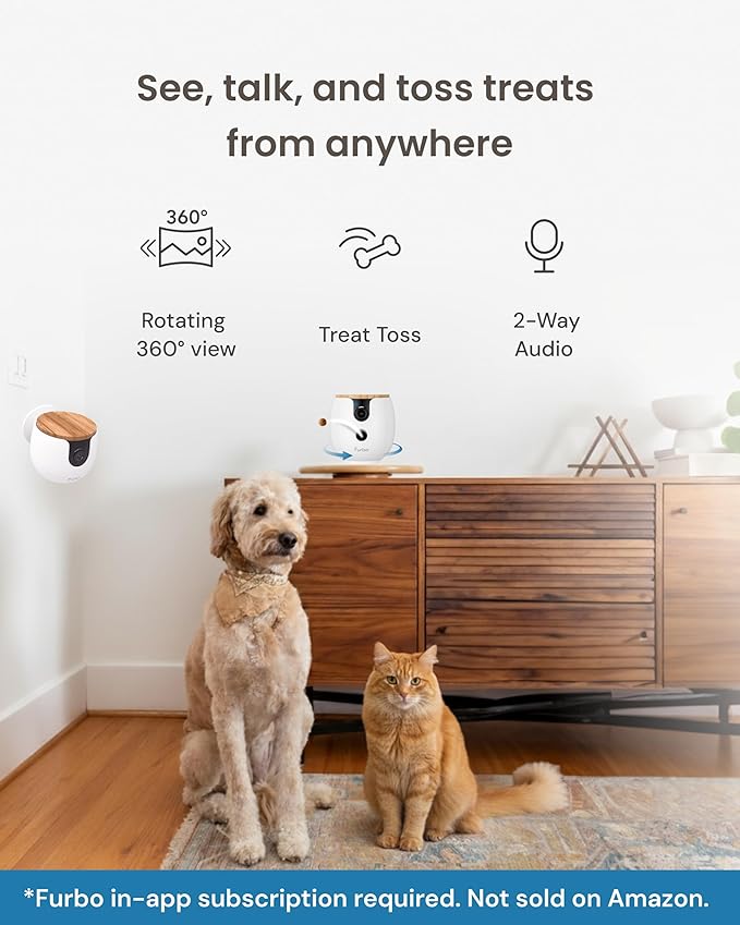 Furbo [New Mini 360° Camera + Mini Cam (2-Camera Bundle Nanny Pro Subscription): Pet Safety Alerts, Dog & Cat Cameras with Speaker, Phone App & Night Vision (New Subscription Needed at Setup)