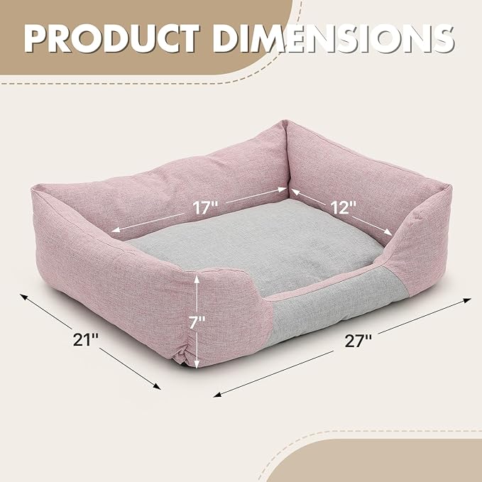 Athena Collection Dog Bed Medium Size Dog, 27 Inches Washable Dog Bed for Medium Cats Pets, Cozy Soft Warming Fabric with Nonskid Bottom, Pink