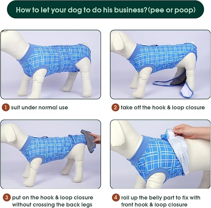 Kuoser Dog Recovery Suit for Female Male Dogs, Post-Surgery Bodysuit for Spay Neuter, Dog Onesie After Surgery, Anti-Licking Pet Surgical Recovery Suit, Blue M