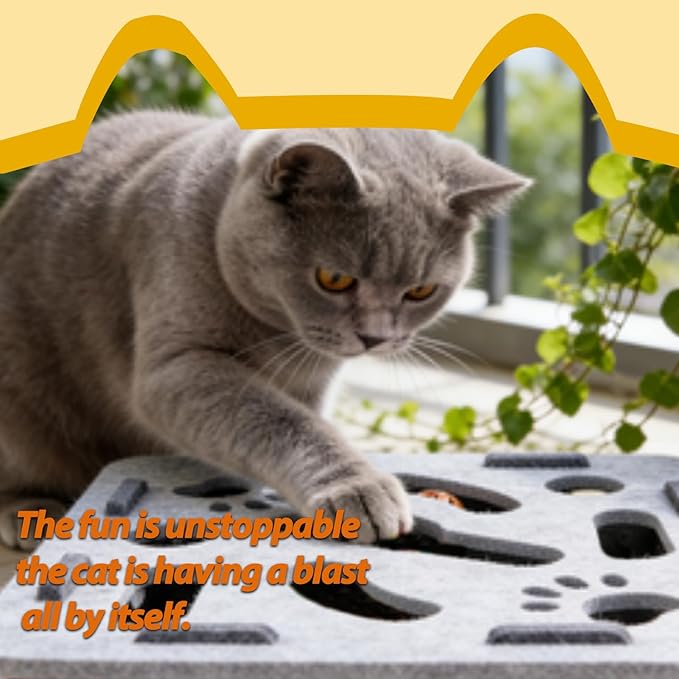 Interactive Cat Puzzle Toy, Felt Maze Box, Allows Cats to Play Independently, Scratching and Hunting Puzzle Box, Kitten Toy, a Gift for Kittens. (Gray Square)