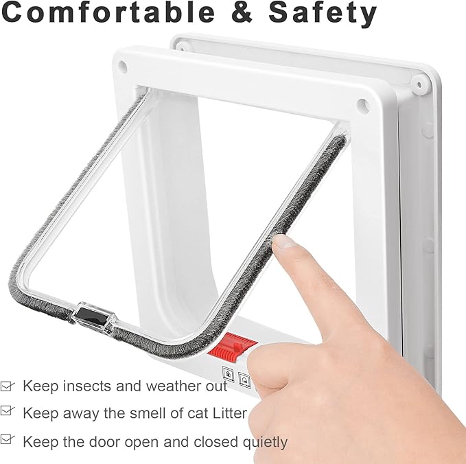 Thin Cat Door for Windows, Pet Doors and Sliding Door, Safety Pet Door with 4 Way Lock, Weatherproof Cat Flap for Thin Door and Wall(Medium, 7.7 * 7.5 * 0.78in)