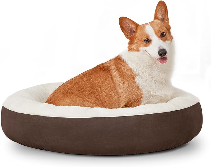 Love's cabin Round Donut Cat and Dog Cushion Bed, 25in Pet Bed for Small or Medium Dogs, Anti-Slip & Water-Resistant Bottom, Soft Durable Fabric Pet Beds, Washable Calming Cat & Dog Bed Brown