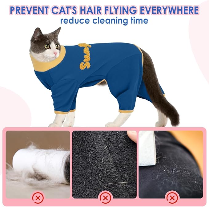Cat Onesie to Prevent Hair Loss-Blue-2XL, Soft Pajamas for Long-Haired Cats Shedding Season,Outing Wear for Protecting The Skin,Keep Warm for Air-Conditioned Room Sleeping