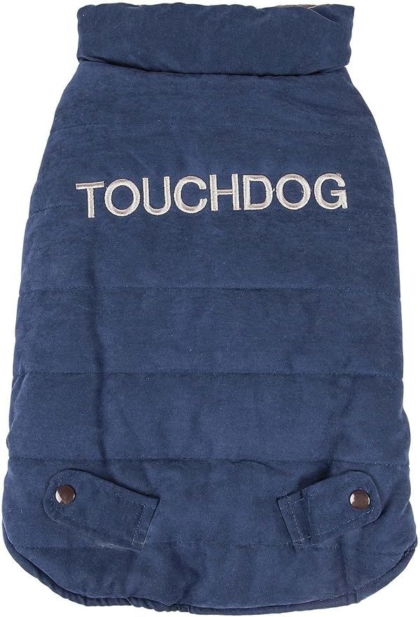 TOUCHDOG 'Waggin Swag' Fashion Designer Reversible 3M Insulated Pet Dog Coat Jacket, X-Large, Blue / Grey
