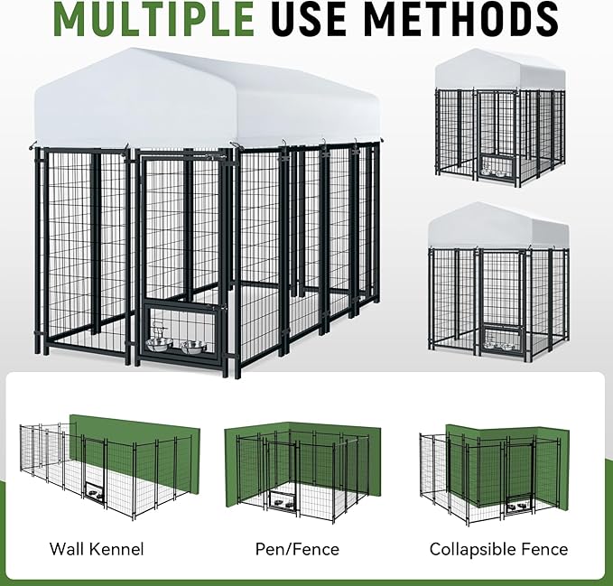 Vagger 6x4x5FT Outdoor Dog Kennel for Large Dogs,Extra Large Welded Wire Fence Playpen for Outside,Newly Upgraded Security Door Lock and Panel Connector/UV-Resistant Waterproof Roof Cover