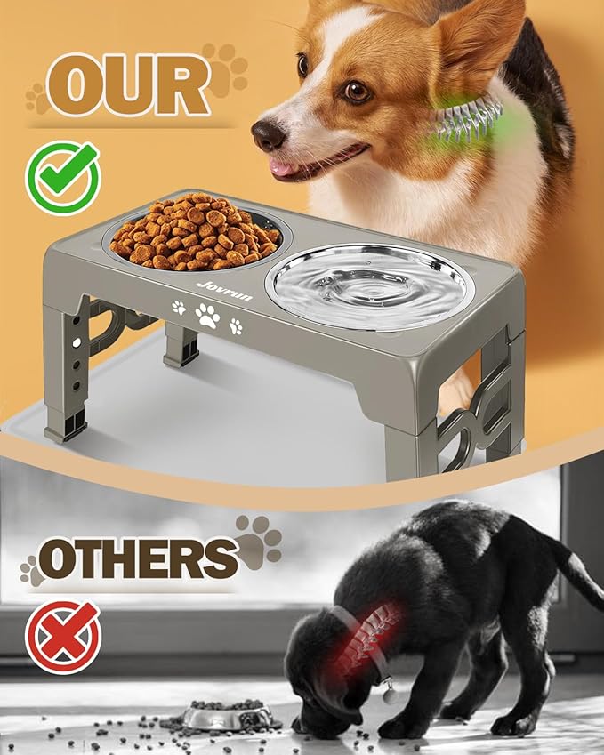 Elevated Dog Bowls, Dog Feeder with Stainless Steel Dishes & Slow Feeder Bowl, 5 Heights Adjustable Raised Stand for Medium Large, Food Dishes with Non-Slip Feet