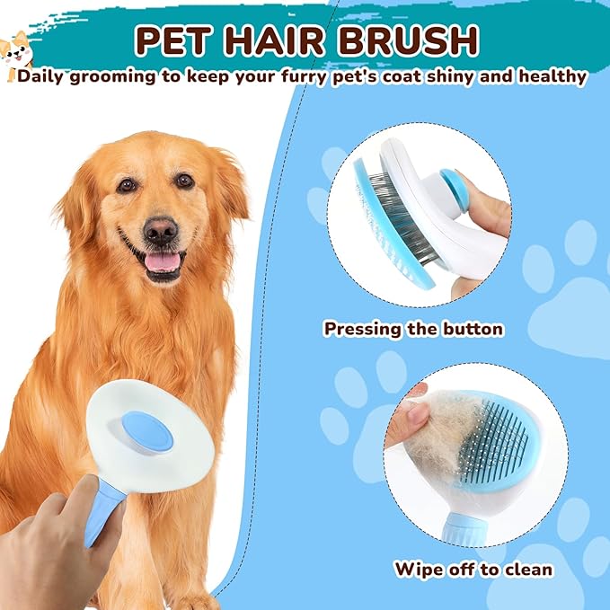 Dog Brush Grooming Kit 10pcs for Shedding, Pet Grooming Kit, Self-Cleaning Slicker Brush, Dematting Rake, Nail Clipper/Trimmer for Dogs,Cats,Rabbits& Small Animals