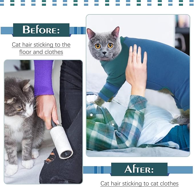Sticky Hair Cat Clothes, Prevent Hair Loss Cats Pajamas, Turtleneck Cat Sweaters for Cats Only, Kitten Onesie Shirts Apparel Jumpsuit, Recovery Suit After Surgery, Blue XXL