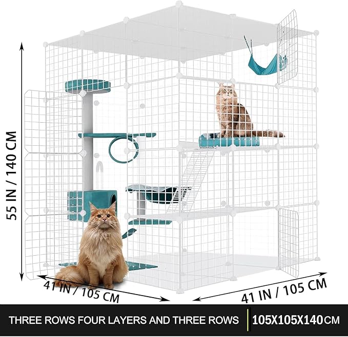 Large Cat Cage Enclosure Indoor DIY Cat Playpen Pet Home Small Animal House Detachable Metal Wire Kennels Crate Large Exercise Place Ideal for 1-4 Cat (White, 41.3" Lx41.3 Wx55 H, 1)