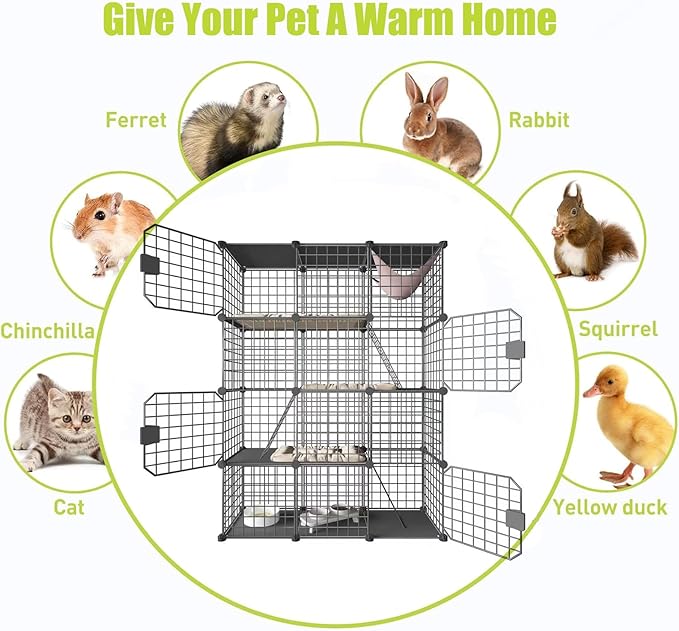 Large Cat Cage Enclosure Indoor DIY Cat Playpen Pet Home Small Animal House Detachable Metal Wire Kennels Crate Large Exercise Place Ideal for 1-4 Cat (Black, 41.3" Lx14 Wx55 H, 1)