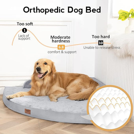 Large Orthopedic Dog Bed with Sides XXXL Dog Beds with Removable Washable Cover Non-Slip Waterproof Pet Bed for Extra Large Dogs - Grey XXXL